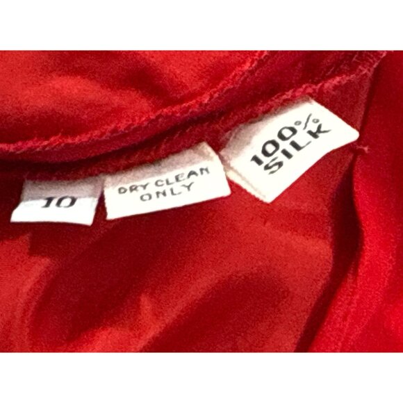 Vintage Red Long-Sleeve Chiffon Dress With Pleated Wrap Bodice Sz 10 - Picture 9 of 10